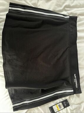 Karl Lagerfeld Black Skirt with White and Gray Stripe Detail